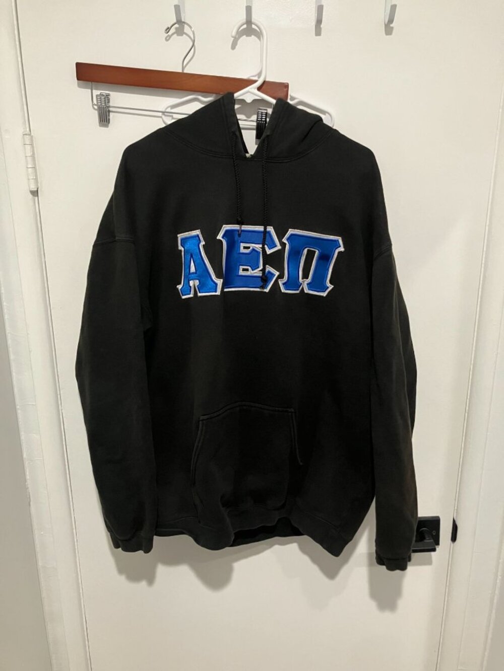 Alpha Epsilon Pi Fraternity Men's Embroidered Hoodie, Black/Blue, Size XL